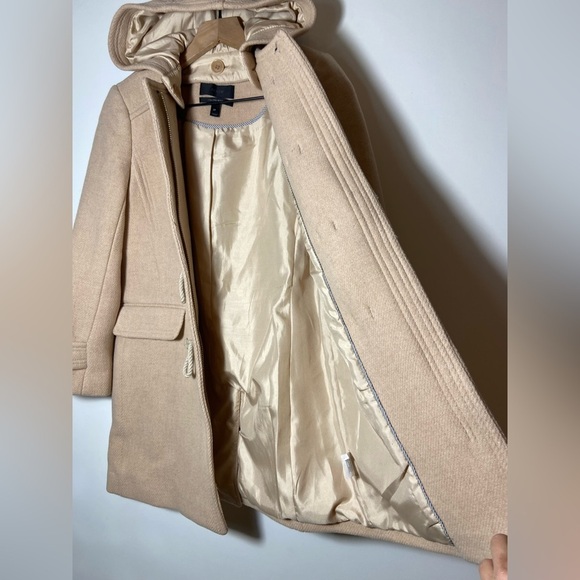 $350-J.Crew the 2007 Italian stadium-cloth wool toggle Hood coat BEIGE Sz 0P - Picture 5 of 9